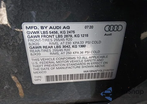 2020 Audi Q5 Premium Plus 45 Tfsi Quattro S Tronic z USA, uszkodzony, nr VIN WA1BNAFY0L2100731